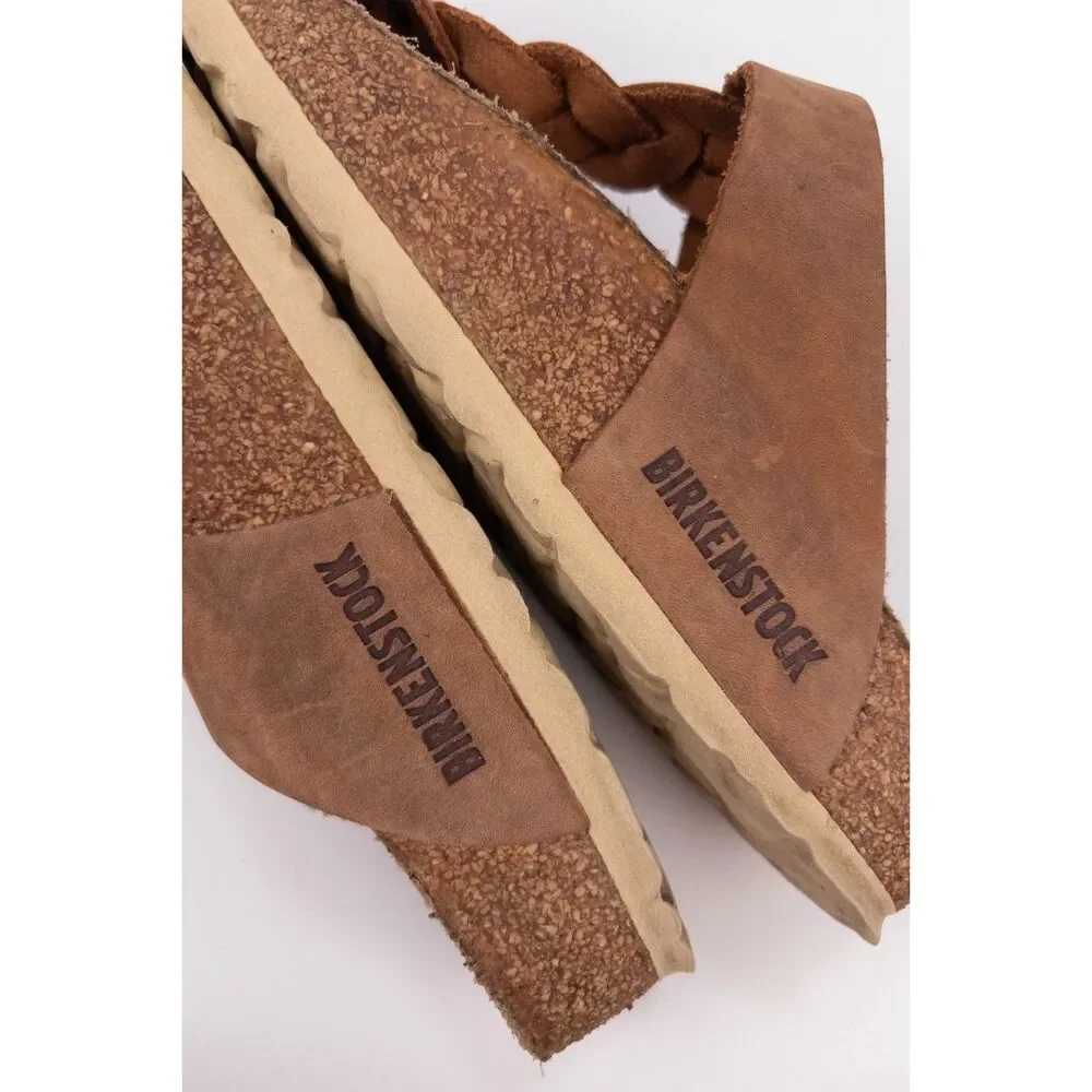 Birkenstock Gizeh Braided Oiled Leather Sandals Cognac Women's 38